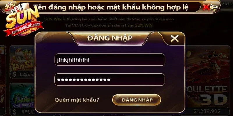 Lỗi do cung cấp thông tin tài khoản không chính xác 