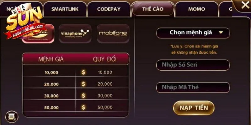 Nạp Tiền Sunwin Nhanh Chóng Để Tận Hưởng Trò Chơi 4 Sunwin Thao tác thực hiện nạp tiền Sunwin nhanh chóng cho bạn
